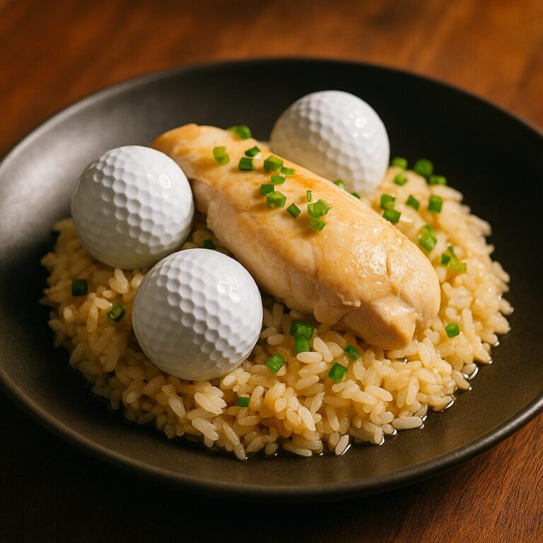 ゴルフボールの蒸し鶏炊き込みご飯
